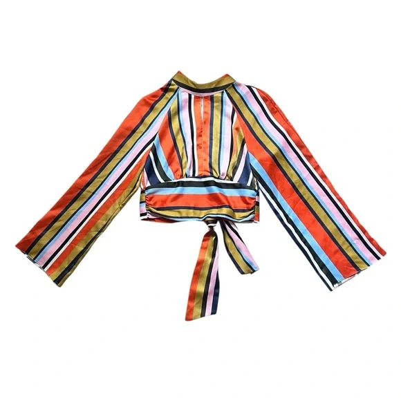 ASOS Multicolor Striped Satin Tie Top Pant Set Size 2 - Picture 2 of 9